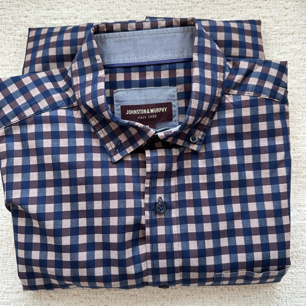 Johnston & Murphy checkered casual button down shirt